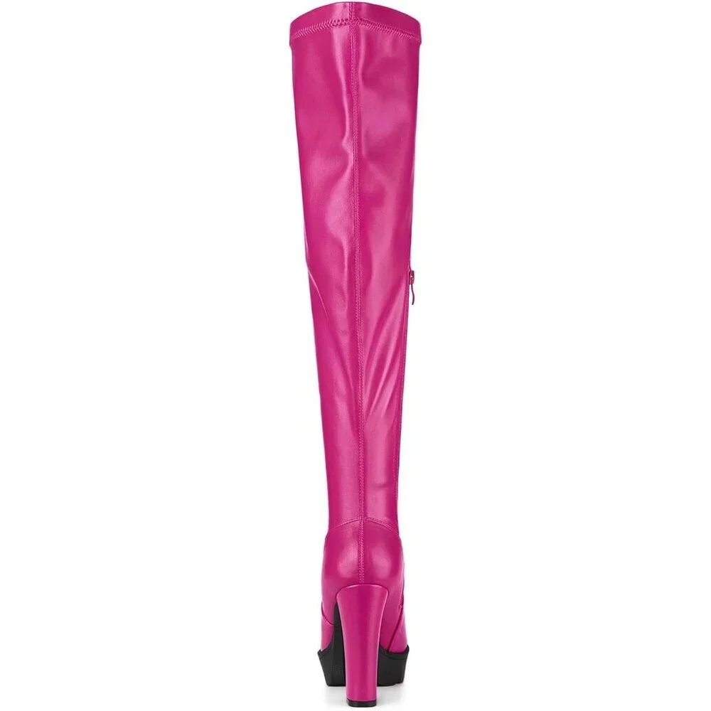 Women's Pink Platform Boots Chunky Heel Over Knee High Rounded Toe Long Boots